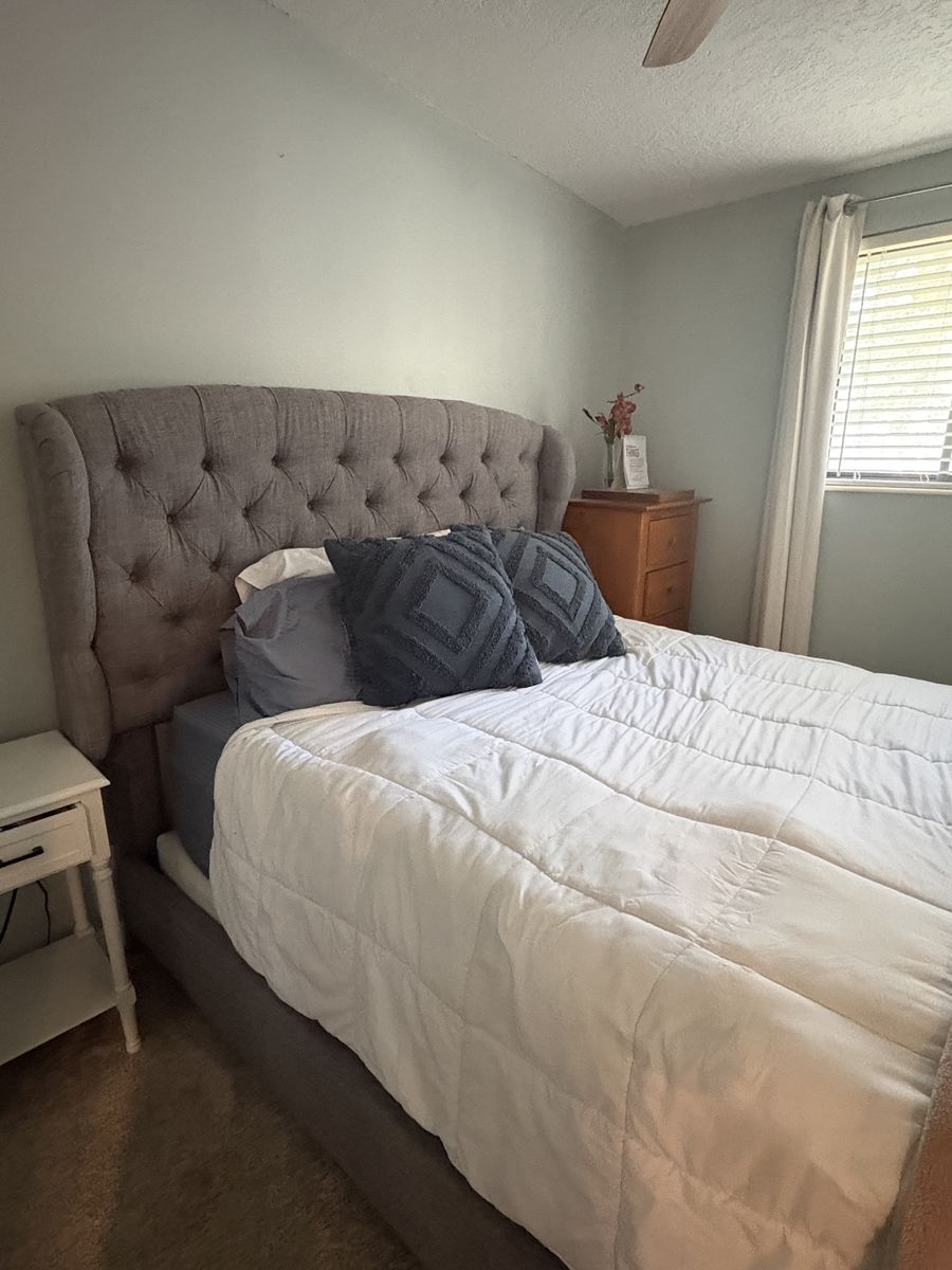 Grey Tufted Fabric Wingback Headboard - Queen Size