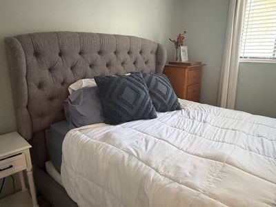 Grey Tufted Fabric Wingback Headboard - Queen Size