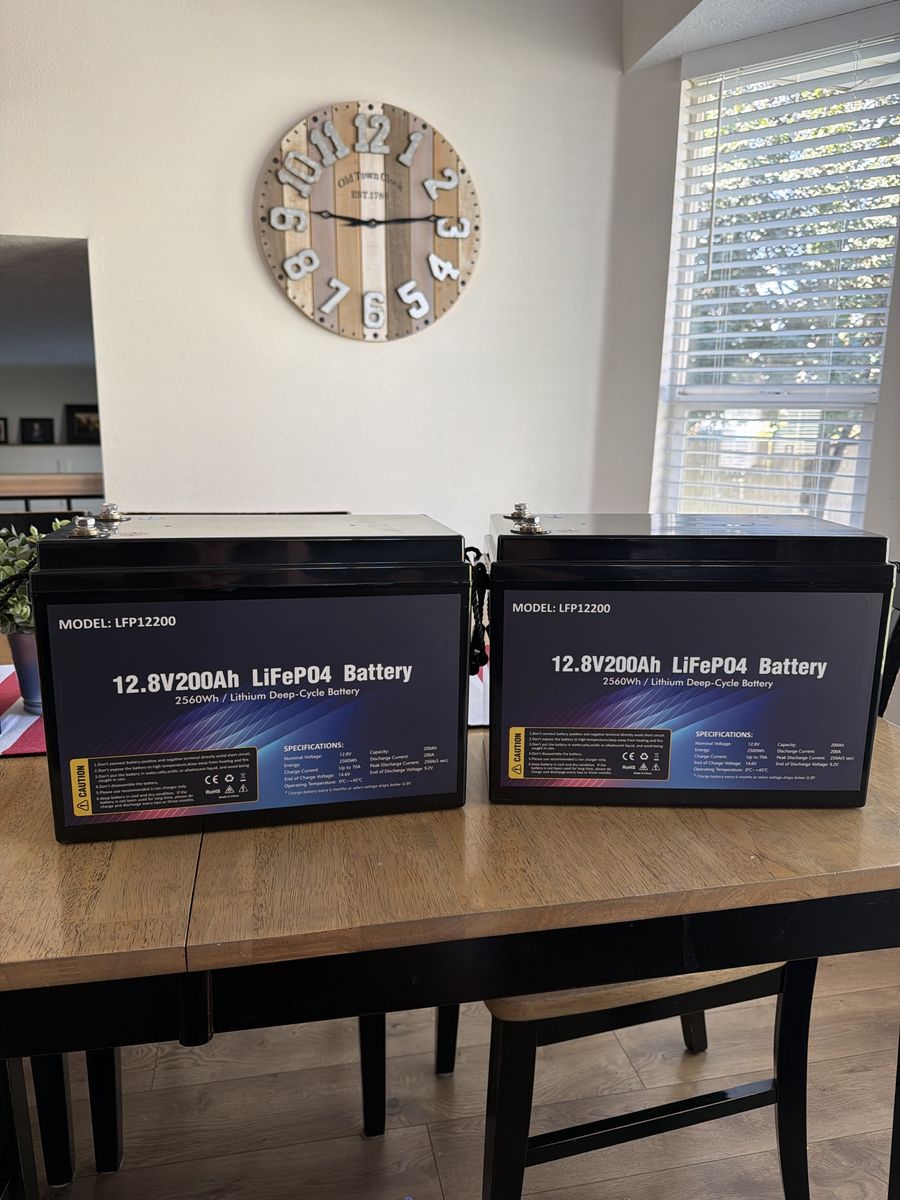 LiFePO4 12.8V 200Ah Lithium Deep-Cycle Batteries (Pair)