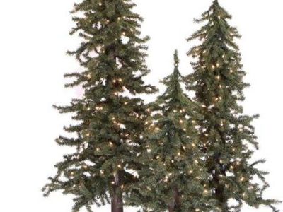 Pre-Lit Alpine Artificial Christmas Trees Set of 3