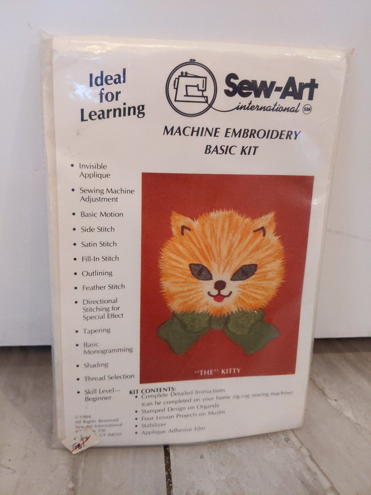 Vintage Sew-Art International Machine Embroidery Basic Kit - "The Kitty" Beginner Skill Level-unopened
