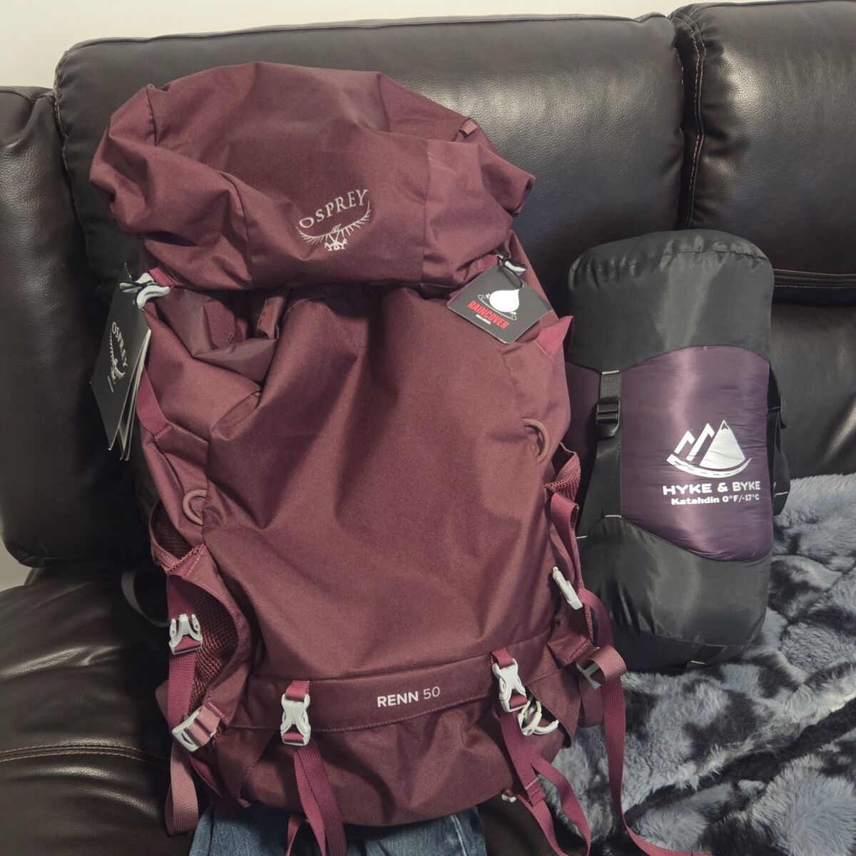 Osprey Renn 50 and women's 0 degree sleeping bag