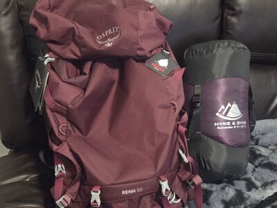 Osprey Renn 50 and women's 0 degree sleeping bag