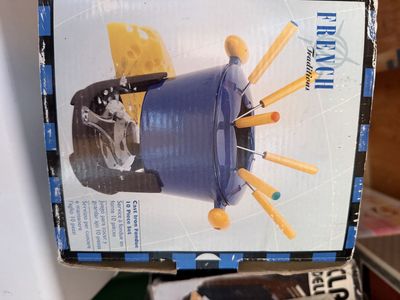 French Traditions Cast Iron Fondue 10 Piece Set Blue