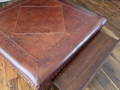 Solid wood and leather ottoman, with pull outside tables
