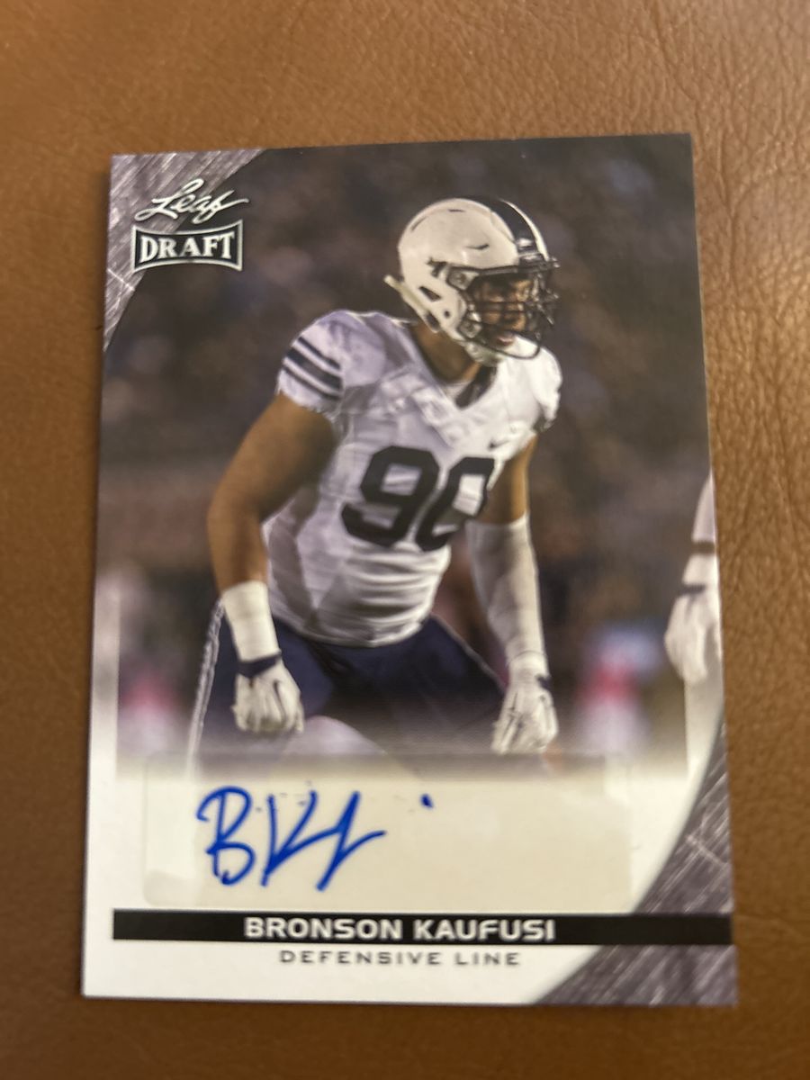 2016 BYU Cougars Rookie Leaf Draft Bronson Kaufusi Autographed Football Card - Defensive Line Hand Signed Auto RC