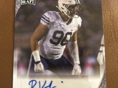 2016 BYU Cougars Rookie Leaf Draft Bronson Kaufusi Autographed Football Card - Defensive Line Hand Signed Auto RC