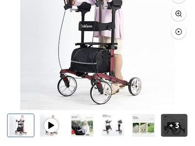 OasisSpace Senior Upright Rollator Walker, 450lb Capacity, Maroon