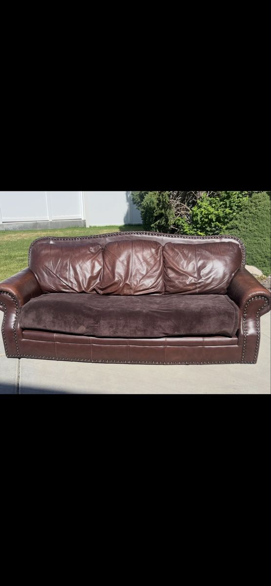 Brown Leather Nailhead Trim Sofa