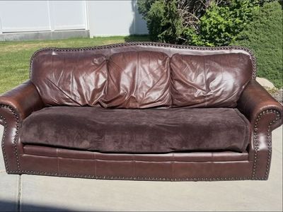 Brown Leather Nailhead Trim Sofa