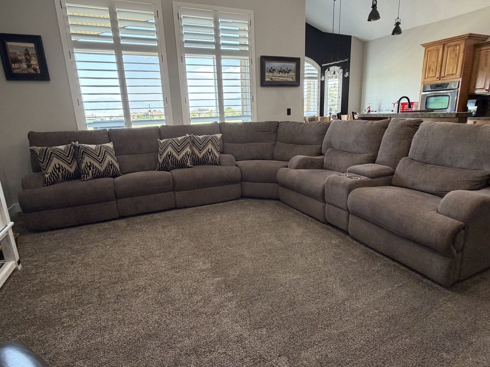 Brindle Brown Power Reclining Sectional Sofa with Console - Corner Wedge, Sofa, Loveseat
