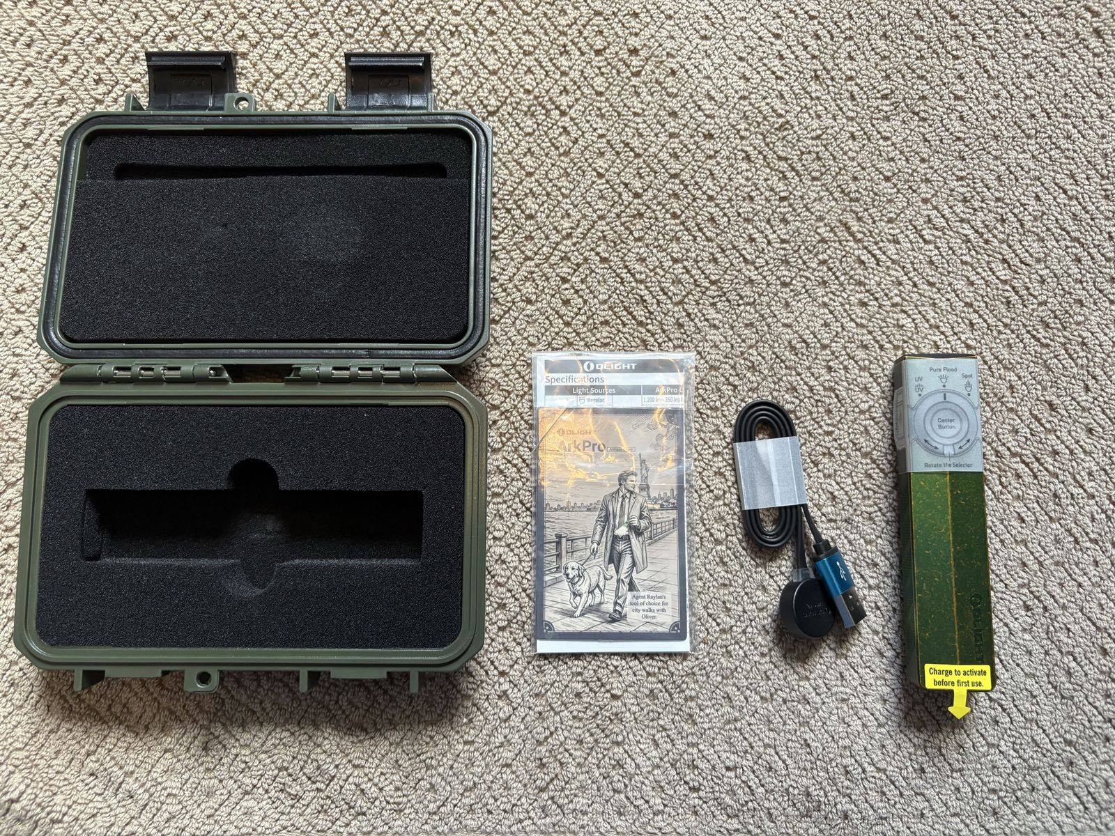 Olight Arkfeld Pro Flat EDC Flashlight - Antique Green, Rechargeable, IPX7 Waterproof, limited edition OCORE