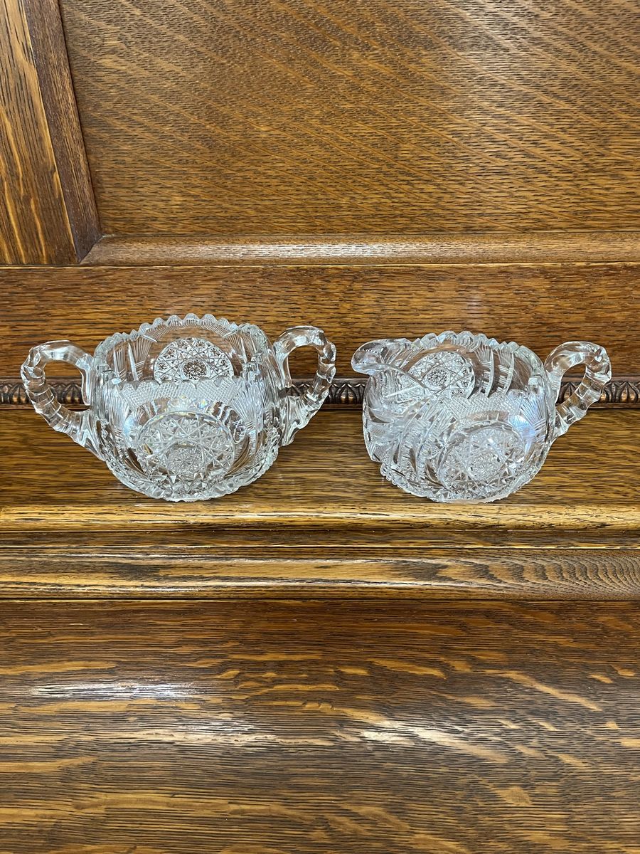 Vintage Crystal Cream and Sugar Bowl Set - Cut and Etched- Excellent Condition