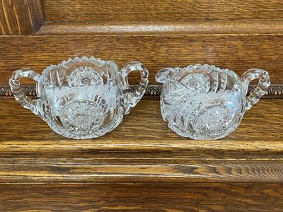 Vintage Crystal Cream and Sugar Bowl Set - Cut and Etched- Excellent Condition
