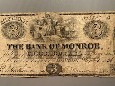 1836 Bank of Monroe $3 Note Signed By Oliver Cowdery - Mormon LDS Autograph