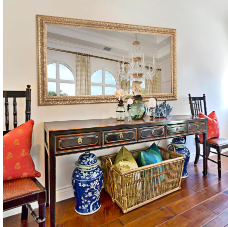 61" x 31" Large Living Room Mirror for Decor, Gold Wall Mirror with Carved Wood Leaf Frame, Horizontal/Vertical Hanging