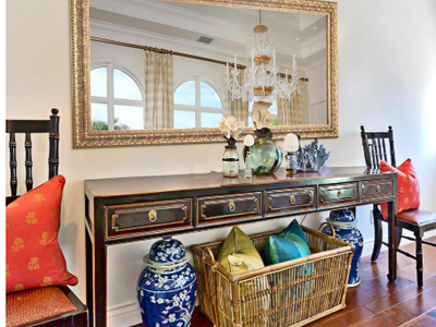 61" x 31" Large Living Room Mirror for Decor, Gold Wall Mirror with Carved Wood Leaf Frame, Horizontal/Vertical Hanging