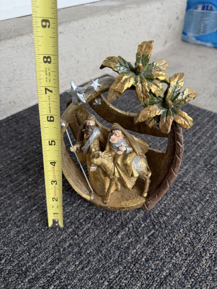 Vintage Nativity Scene Figurine Holy Family with Palm Trees 7 Inch