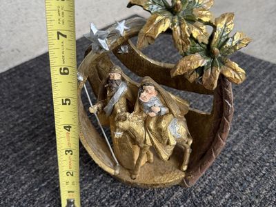 Vintage Nativity Scene Figurine Holy Family with Palm Trees 7 Inch