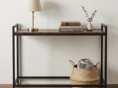 Industrial Console Table, Rustic Brown Wood & Black Metal Frame, Hallway Entryway Sofa Side Table