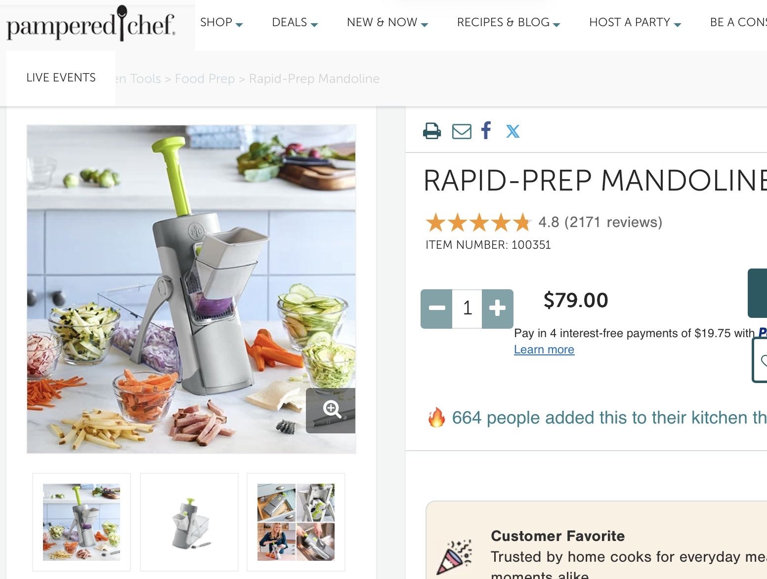 Pampered Chef Rapid-Prep Mandoline Kitchen Food Prep Tool
