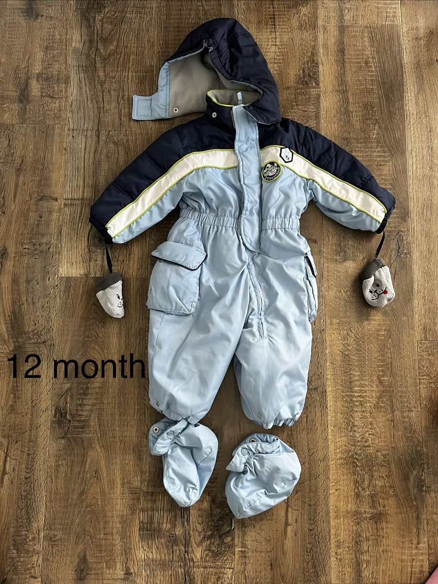 Baby Snowsuit Blue 12 Months with Hood Booties Mittens