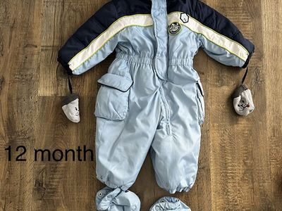Baby Snowsuit Blue 12 Months with Hood Booties Mittens