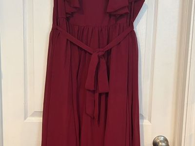 Red/Burgundy Chiffon Ruffle V-Neck Maxi Dress with Tie Belt 2XL