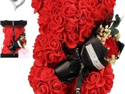 Rose Bear with "I Love You" Necklace - Eternal Rose Teddy Bear Gift for Her