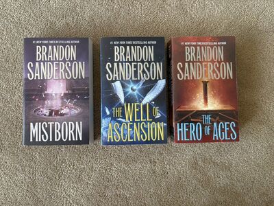 The Mistborn Trilogy, by Brandon Sanderson (paperbacks)