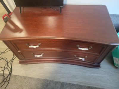 two drawer redwood dresser