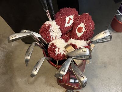 Ladies left hand golf clubs and cart