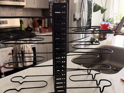 Adjustable Metal Pot & Pan Lid Organizer Rack - Black Kitchen Cabinet Storage