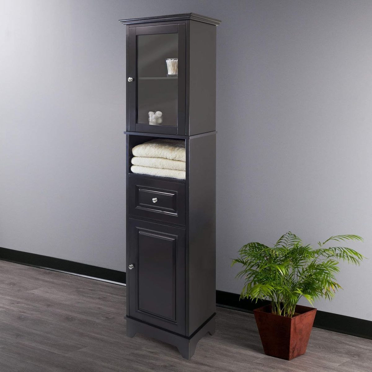 Tall Cabinet with Glass Door and Drawer, by Winsome Wood Alps, Used
